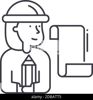 Technician worker icon, linear isolated illustration, thin line vector, web design sign, outline concept symbol with editable stroke on white Stock Vector