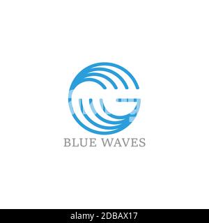 letter g blue waves simple geometric linear logo vector Stock Vector