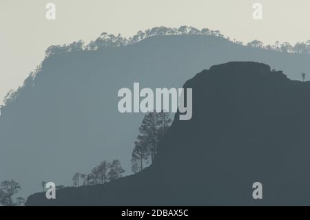 Morro del Visadero in the foreground and Ojeda Mountain in the background. Integral Natural Reserve of Inagua. Gran Canaria. Canary Islands. Spain. Stock Photo