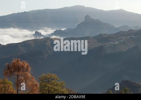 Village of El Toscon and Roque Bentaiga. The Nublo Rural Park. Gran Canaria. Canary Islands. Spain. Stock Photo