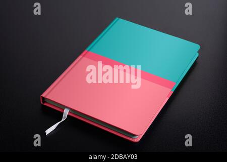 Closed daily planner notebook with smart object cover on dark black background Stock Photo