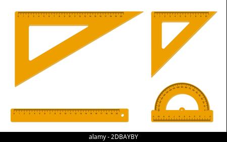 Ruler, protractor, triangle. School measuring instruments. School teaching, drawing, geometry. Vector Stock Vector