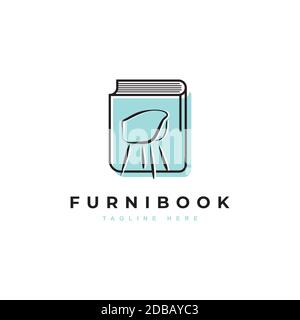 Book with chair symbol logo design vector template.furniture book illustration Stock Vector