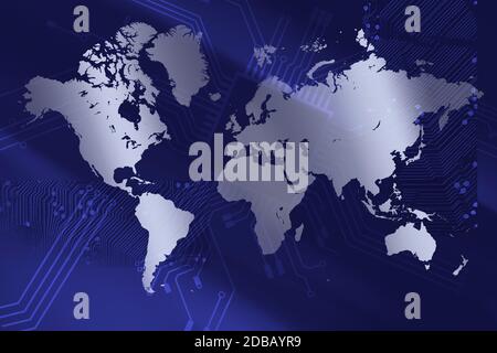 Blue abstract digital world map Stock Photo