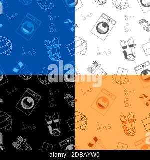 set of seamless patterns with washing machine clothes and foam bubbles. Household appliances. Isolated vector Stock Vector