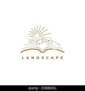 Landscape book logo design vector template Stock Vector