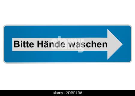 Concept: Hände waschen in german language means Wash your Hands - Arrow Road Sign on white background