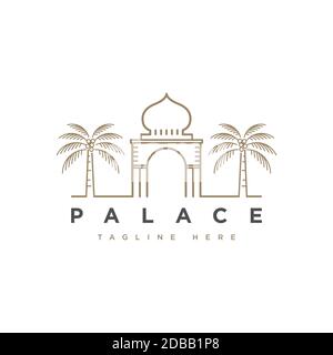 Palace with palm tree logo design symbol vector template Stock Vector