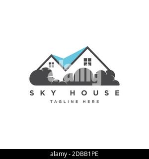 House with cloud illustration logo design vector template Stock Vector