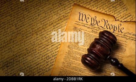 US Constitution with gavel Stock Photo