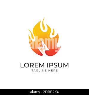 Flash with fire logo design illustration.Thunder with flame icon Stock Vector