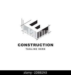 Construction logo design with letter E shape icon. Initial letter E on building symbol Stock Vector