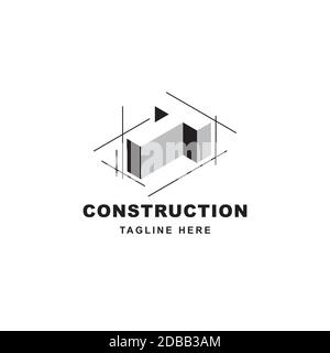 Construction logo design with letter T shape icon. Initial letter T on building symbol Stock Vector