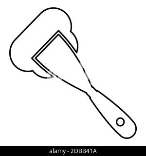 Construction spatula spreading mortar Working tools Manufacturing equipment Plasterer Stucco putty icon outline black color vector illustration flat s Stock Photo