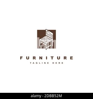 Furniture logo design icon vector template.Chair symbol in line art style Stock Vector