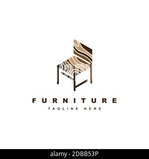 Furniture logo design icon vector template.Chair symbol in line art style Stock Vector