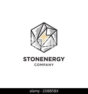Stone with thunder illustration symbol.Energy logo design vector template Stock Vector