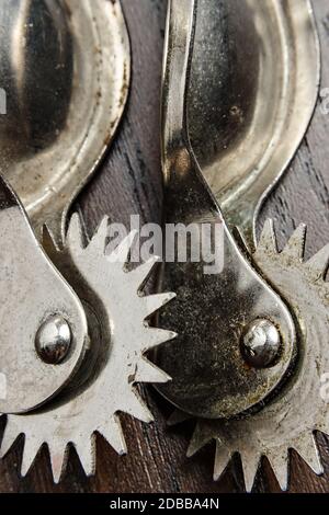 Roulette marks tailor patterns with rust and close up. Stock Photo