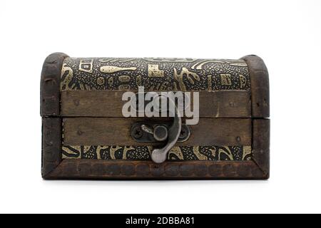 Old locked chest isolated on white background Stock Photo