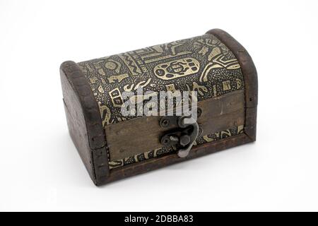 Old locked chest isolated on white background Stock Photo