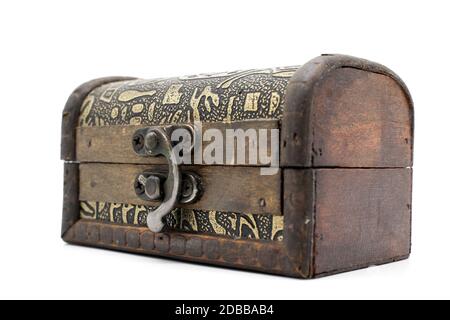 Old locked chest isolated on white background Stock Photo