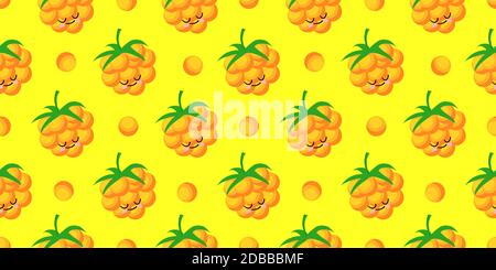 MORTGAGE character. Cute funny yellow berry. Berry seamless vector pattern. Bright colors. Stock Photo