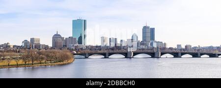 Panoramic Cityscape of Boston skyscraper skylines office buildings along Charles River at Boston City Commonwealth of Massachusetts in New England Uni Stock Photo