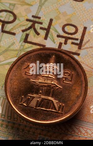 Closeup on South Korean currency Stock Photo