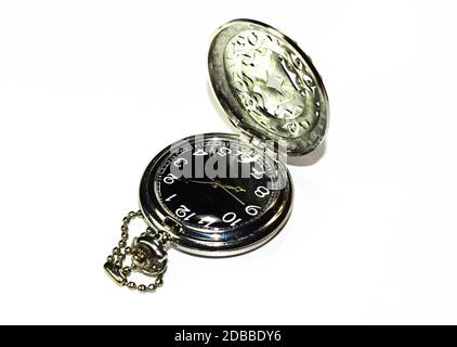 Steel pocket watch, shiny, a stainless steel. Stock Photo