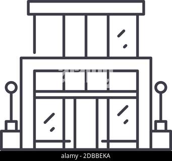 Small office building icon, linear isolated illustration, thin line vector, web design sign, outline concept symbol with editable stroke on white Stock Vector