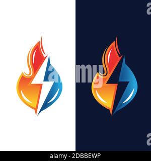 Fire Flame and Flash Lightning Thunder Bolt Logo Icon Stock Vector