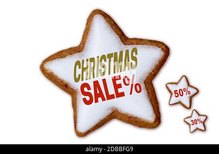 Christmas Sale cinnamon star white isolated concept. Stock Photo
