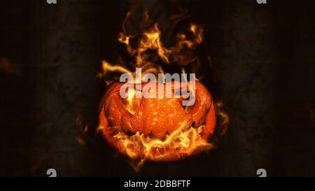 Pumpkin flames on a black background as demon fire blaze scary jack o ...