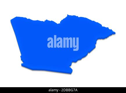 Illustration of a blue ground map of Algeria on white isolated background. Left 3D isometric perspective projection. Stock Photo