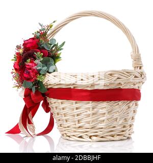 Easter basket made of natural vines with handmade decor in red