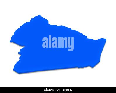 Illustration of a blue ground map of Algeria on white isolated background. Right 3D isometric perspective projection. Stock Photo