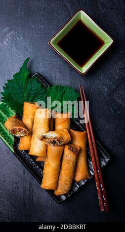 Asian spring rolls with shiso Stock Photo