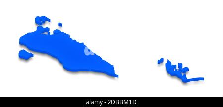 Illustration of a blue ground map of Bahrain on white isolated background. Right 3D isometric perspective projection. Stock Photo