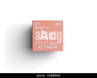 Actinium. Actinoids. Chemical Element of Mendeleev's Periodic Table. Actinium in square cube creative concept. 3D illustration. Stock Photo