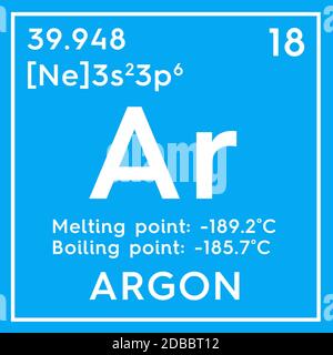 Argon. Noble gases. Chemical Element of Mendeleev's Periodic Table. Argon in square cube creative concept. 3D illustration. Stock Photo