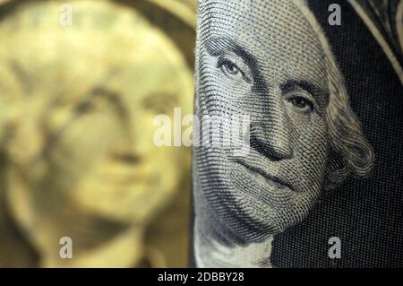 Closeup on George Washington on US dollar bill Stock Photo