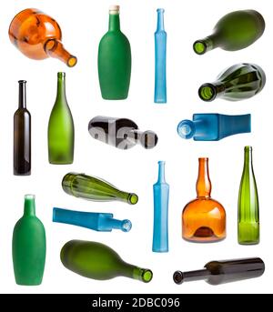 set of various color glass bottles isolated on white background Stock Photo