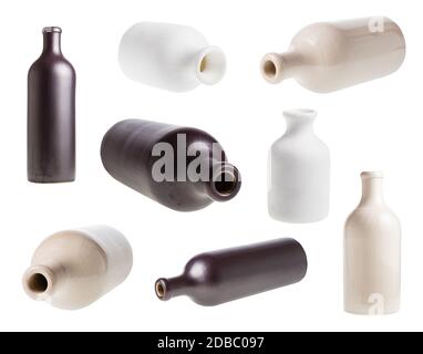 set of various ceramic bottles isolated on white background Stock Photo