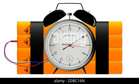 A traditional time bomb with alarm clock and high explosive Stock Photo