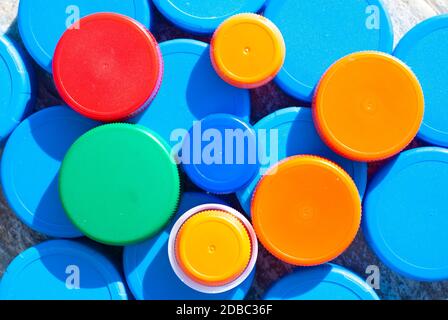 Colored plastic caps Stock Photo