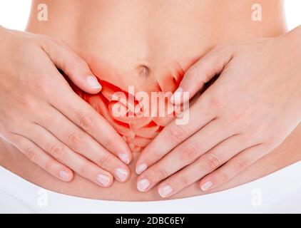 Woman Incontinence, Stomach Constipation, PMS And Menopause Stock Photo