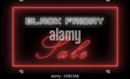 Black Friday Sale lettering shown in neon style on black background Stock Photo