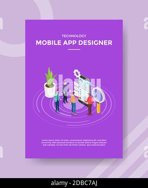 mobile app designer teamwork collaboration build software application for template of banner and flyer for printing magazine cover and poster Stock Vector