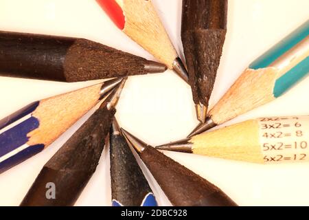 Pencils Leads Lie in a Circle Concept Background. Stock Photo