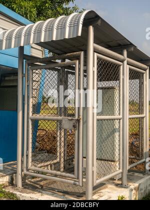 The Transformer station closed fence with barbed wire Stock Photo